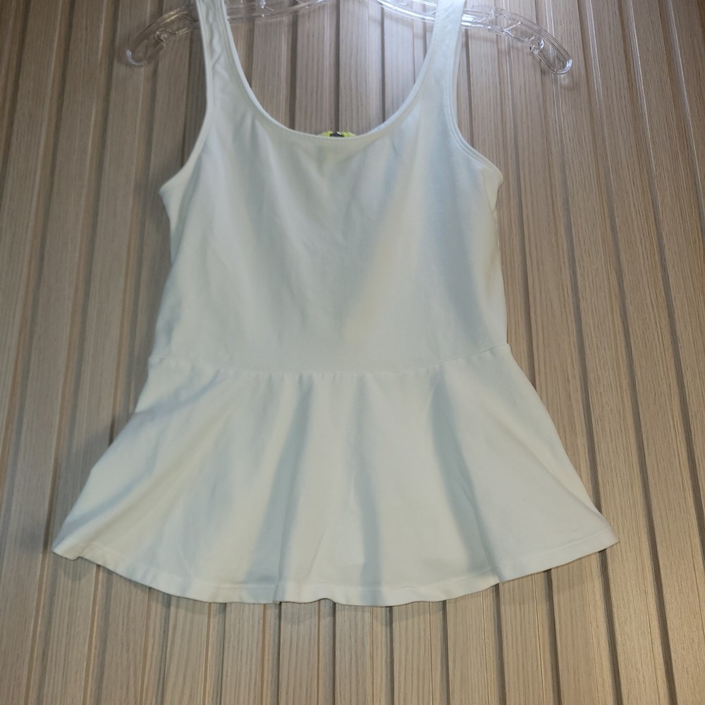 Express Womens White Peplum Tank Top Neon Yellow Back Zipper Small